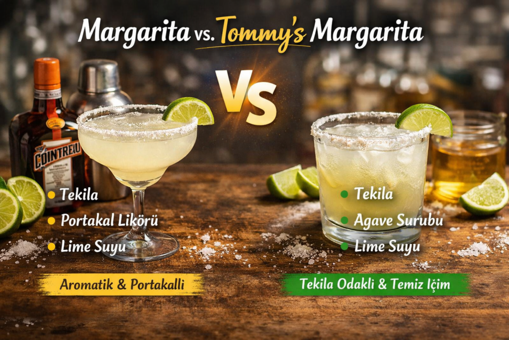 Margarita nasıl yapılır? Margarita ile Tommy’s Margarita arasındaki fark; klasik tarifte portakal likörü kullanılması, Tommy’s...
